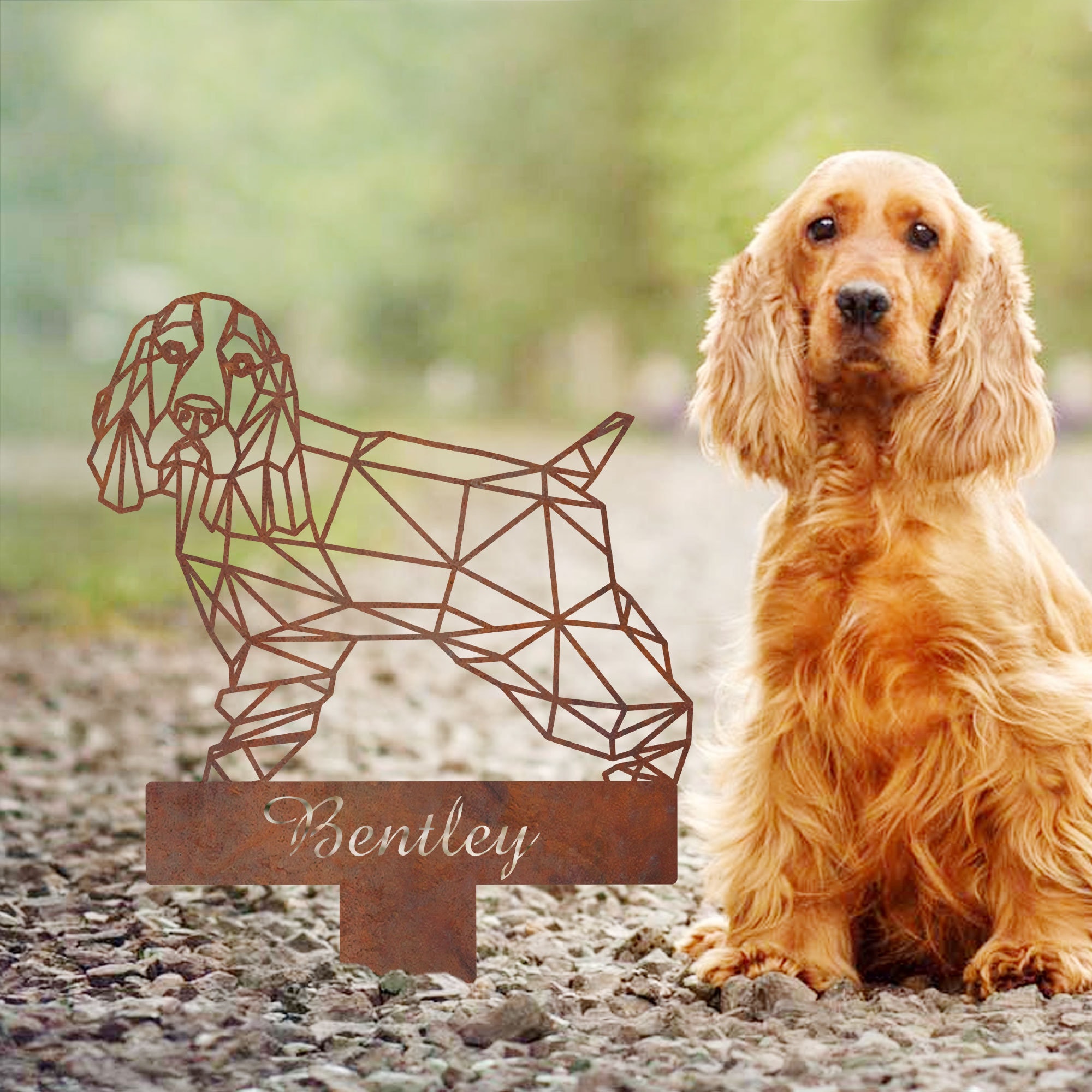 Piquet De Jardin Cocker Spaniel En Métal Rouillé – Décoration Rustique 35x30 Cm, Patine Naturelle Pour Extérieur
