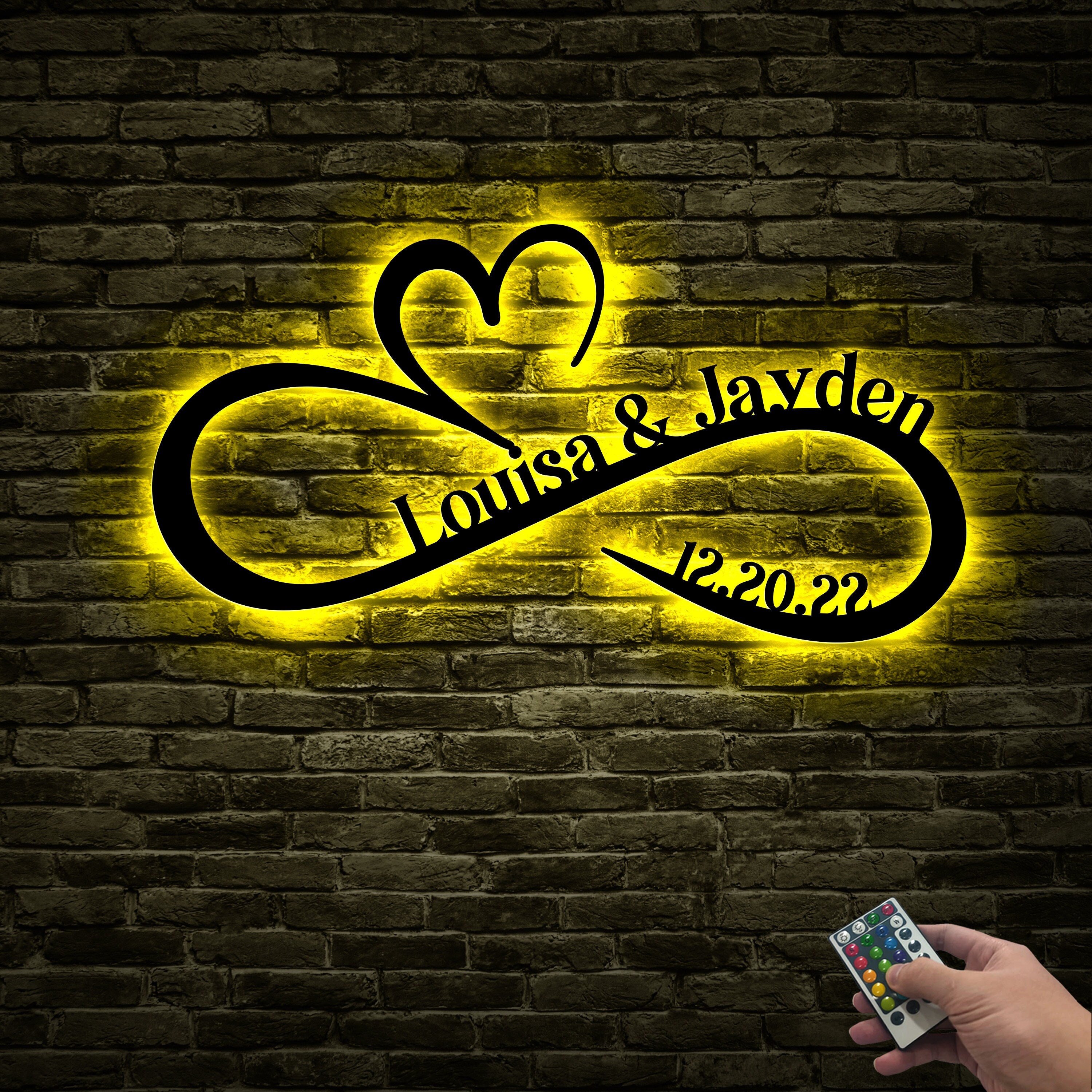 Personalized Infinity Love Metal Wall Art With Led Lights, Couple