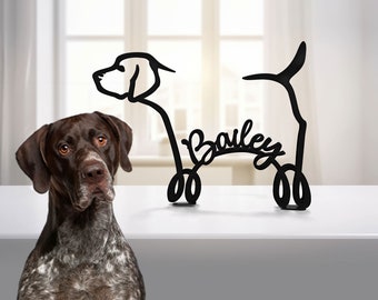 Signe de table en métal de pointeur allemand à poil court, statue de sculpture minimaliste, race de chien personnalisée, fil métallique, cadeau d’amant de chien, décor de bureau à domicile