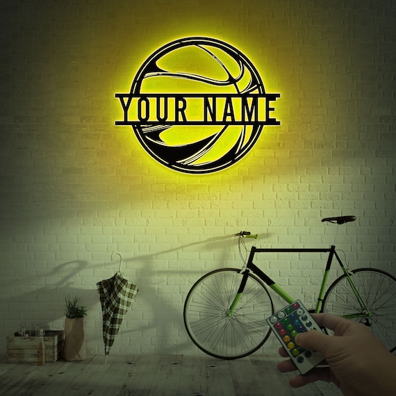 Personalized Basketball Metal Wall Art With Lights Custom Etsy