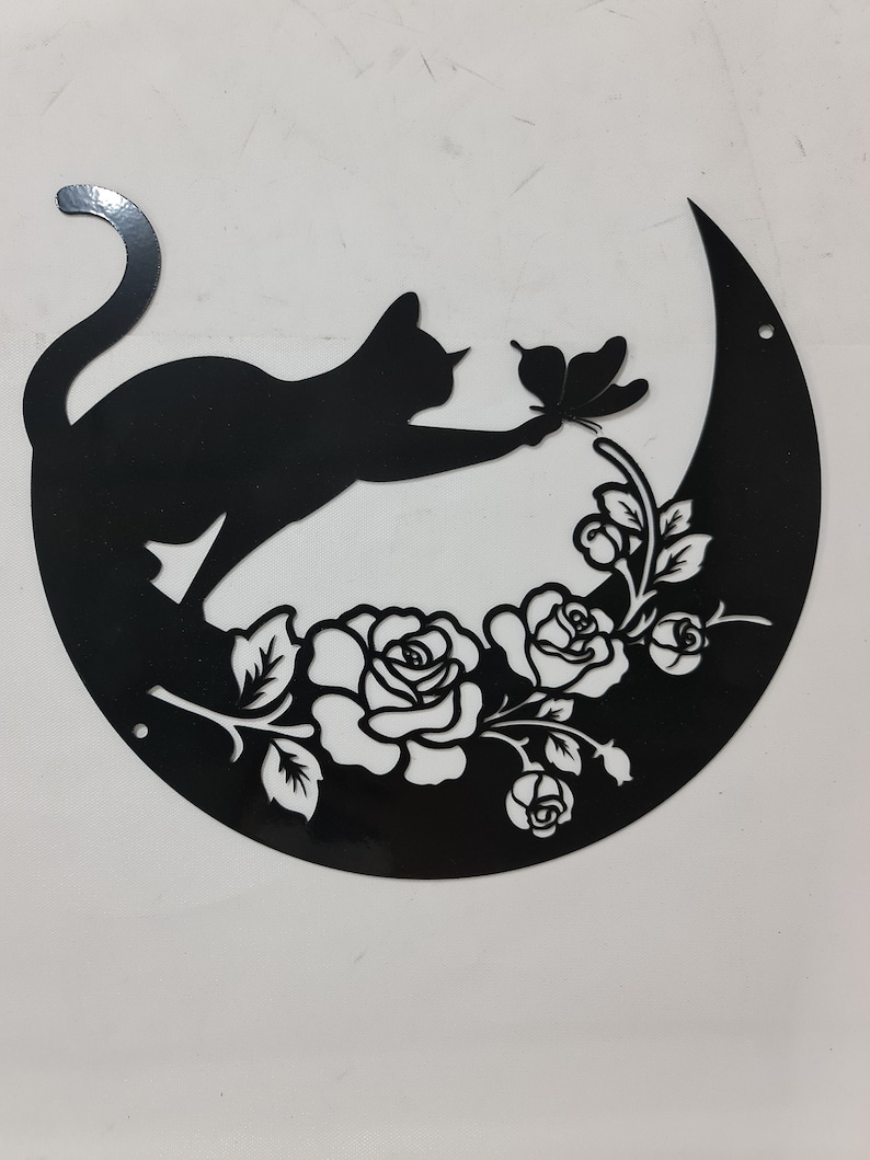 Cat and Moon Metal Wall Art Cat Wall Decor Cat on Moon Cat Etsy