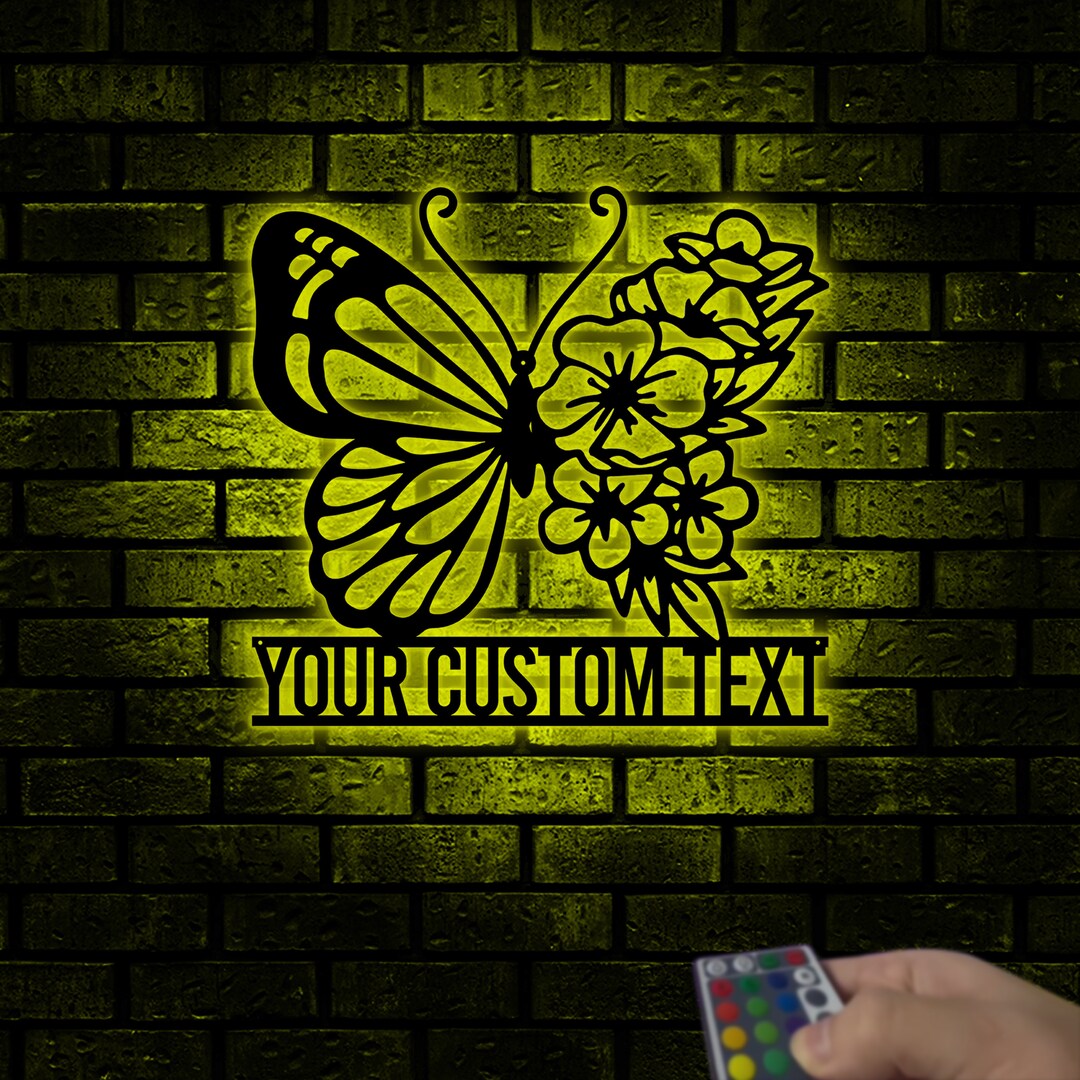 Custom Floral Butterfly Metal Wall Art With Lights, Butterfly Home