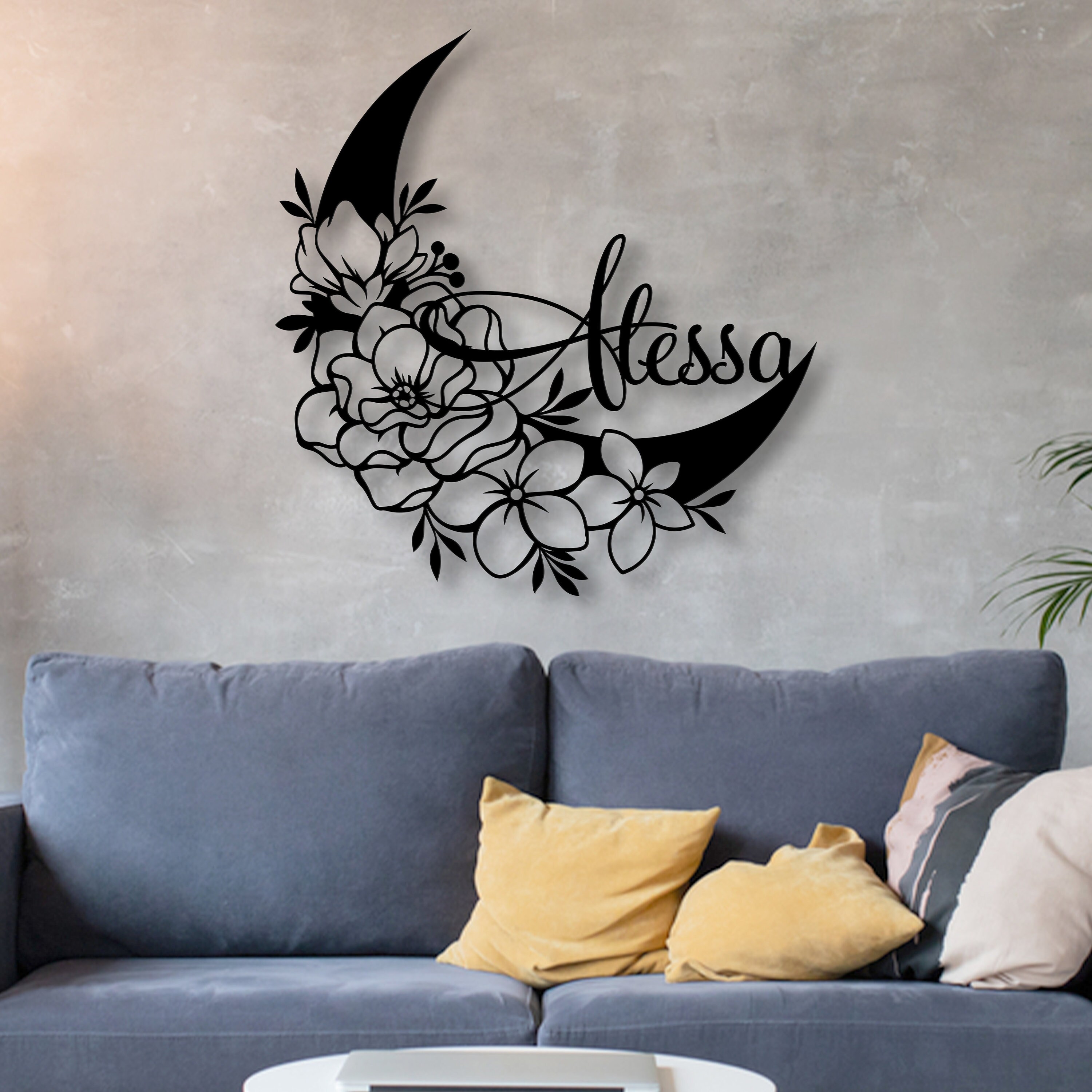 月 moon ☽⋆゜台紙名入れオーダー Custom Metal Name, Personalized Moon Metal Sign, Moon Name