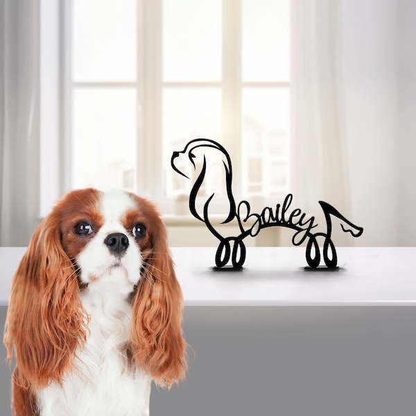 Cavalier King Charles Spaniel Metal Table Sign, Minimalist Sculpture Statue, Custom Dog Breed, Metal Wire, Dog Lover Gift, Home Office Decor