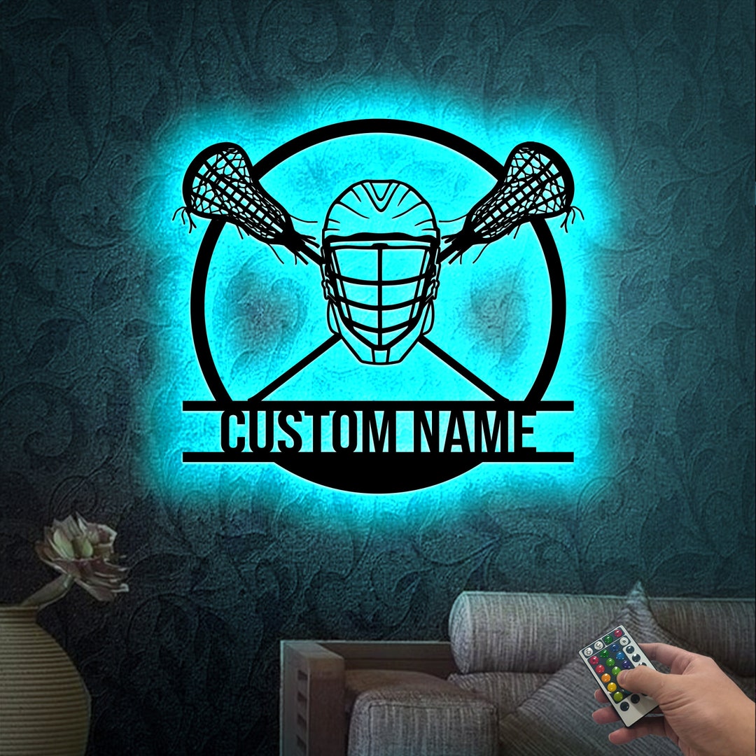 Custom Lacrosse Sign Metal Wall Art Led Light, Lacrosse Sticks and