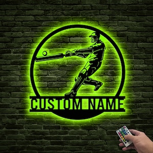 Metal Cricket Sign with Led Light, Cricket Sport Wall Decor, Cricket Player Name Sign, Cricket Bat Birthday Gift, Cricket Lover Gift Home