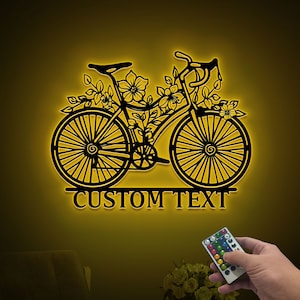 Personalized Floral Bike Metal Sign Led Lights, Bike and Flowers Wall Art, Bicycle Lover Gift, Cycling Gifts, Spring Garden Decor Room Decor