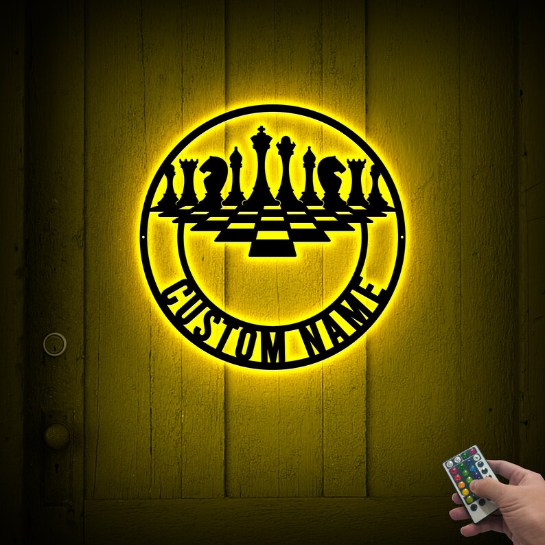Custom Chess Metal Wall Art With LED Light, Game Room Decor - Etsy