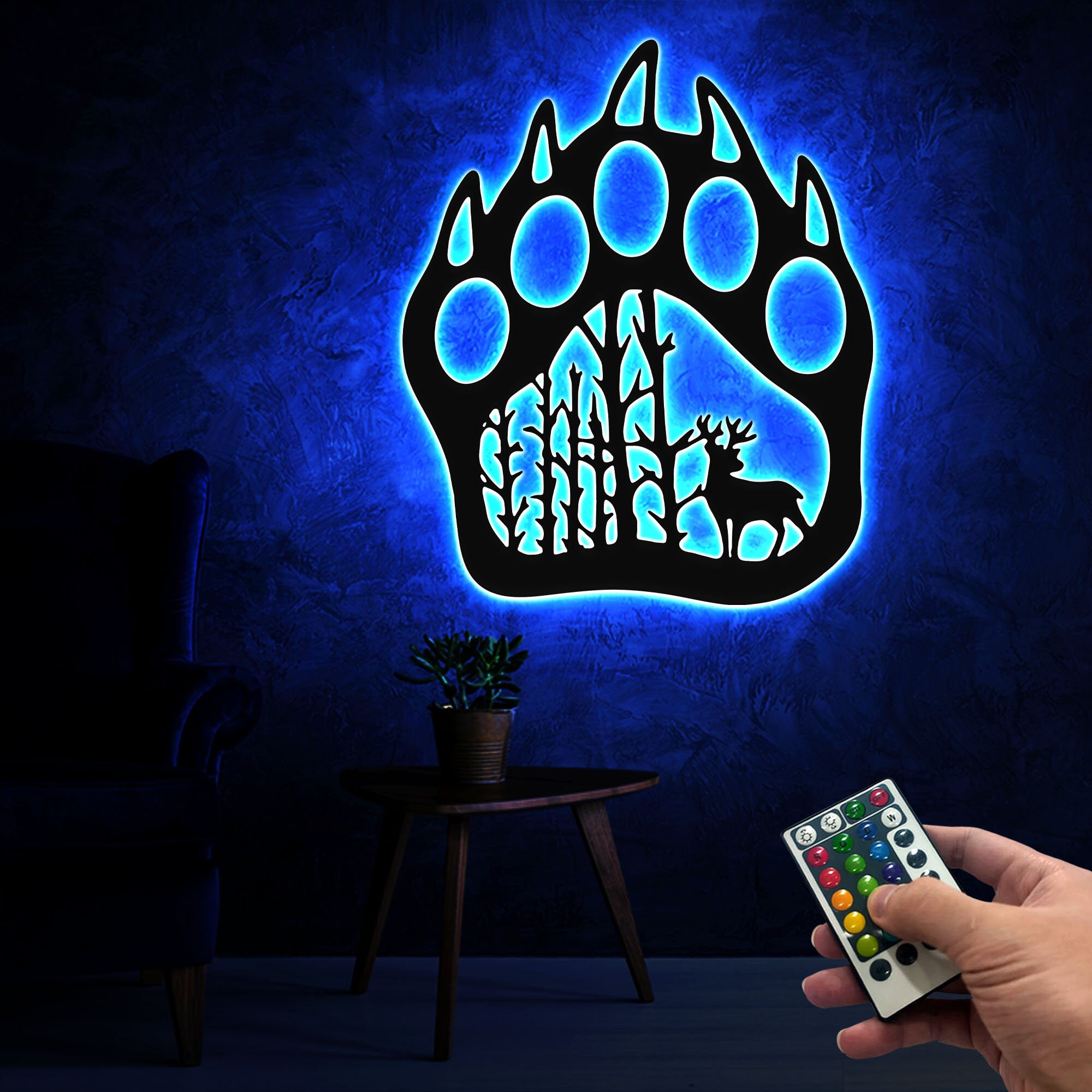 Reindeer Christmas Metal Wall Art With Led Lights Bear Paw Etsy