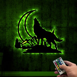 Wolf and Moon Metal Wall Art With LED Lights, Wildlife Decor - Etsy