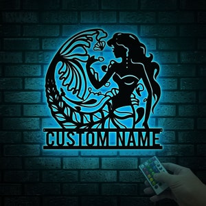 Custom Mermaid Metal Monogram Sign, Personalized Mermaid Name Sign With Led Lights, Mermaid Home Decor, Custom Mermaid, Mermaid Lover Gift image 5