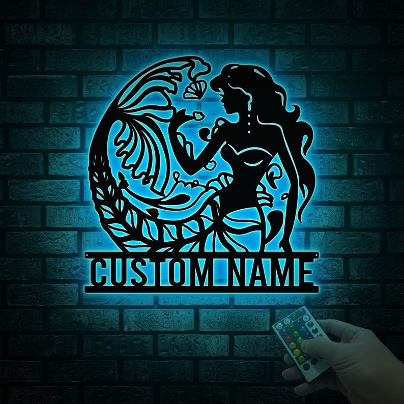 Custom Mermaid Metal Monogram Sign, Personalized Mermaid Name Sign With Led Lights, Mermaid Home Decor, Custom Mermaid, Mermaid Lover Gift image 5