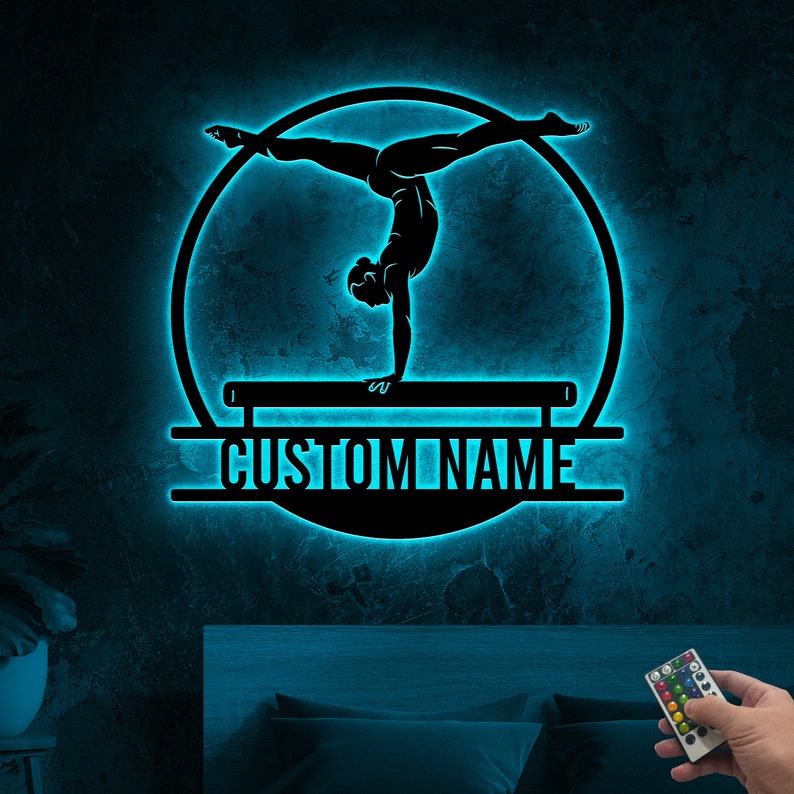 Girl Gymnastics Sign Metal Wall Art Led Light, Gymnast Name Sign, Xmas ...