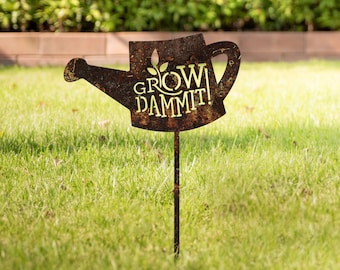 Panneau Métal Humoristique "Grow Dammit" - Décoration Jardin, Serre, Extérieur - Lone Star Art