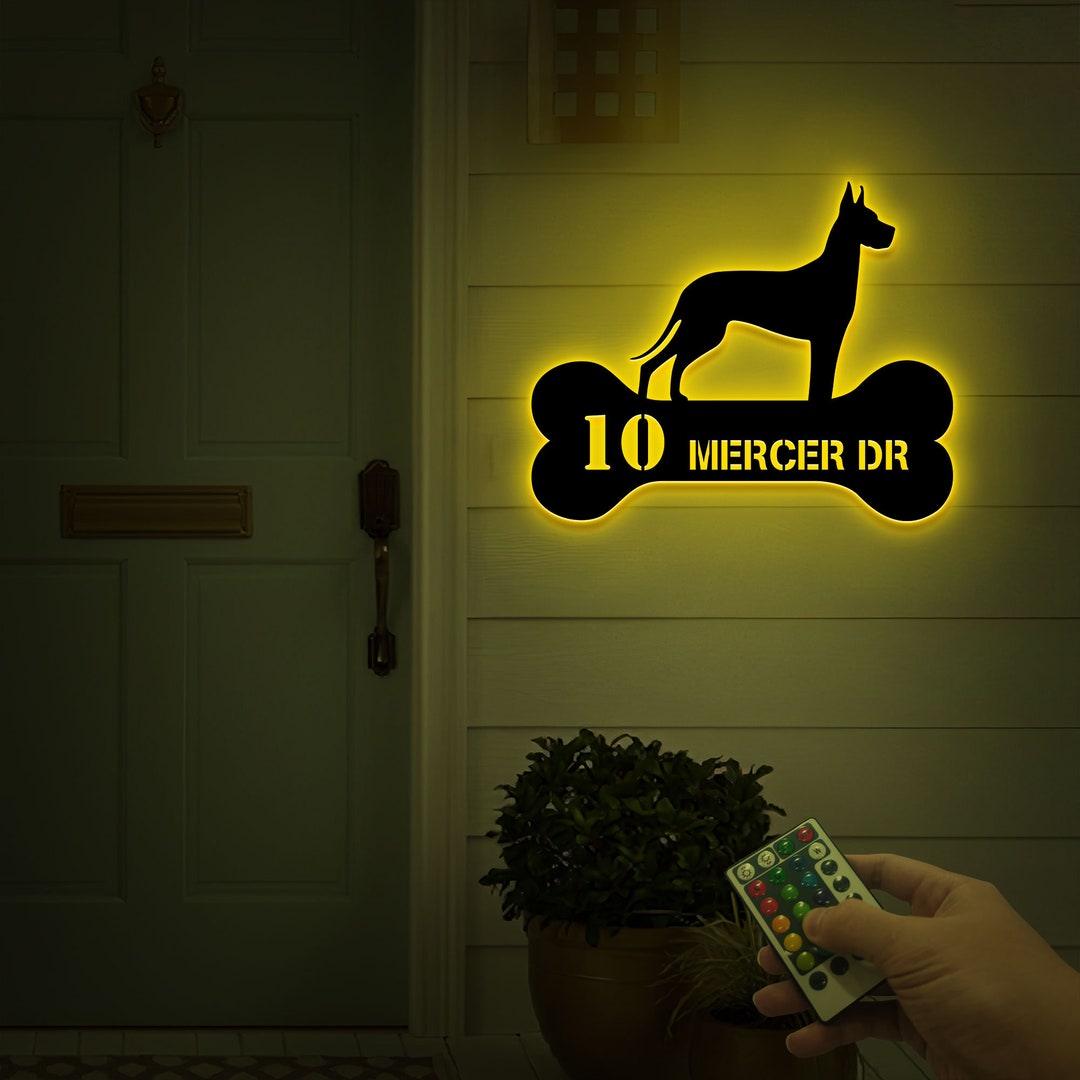 Custom Great Dane Dog Address Sign With Led Light Address Etsy