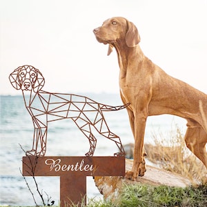 Vizsla Geometric Garden Stake, Rusted Metal Dog Yard Art
