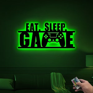 Game Neon Sign, Eat Sleep Game Wall Decoration Glow at Night Neon