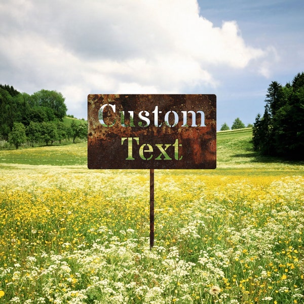 Custom Garden Sign Rusty, Personalized Metal Garden Decor, Rusted Metal Yard Art, Custom Text Gardener Gift, Outdoor Decor, Garden Marker