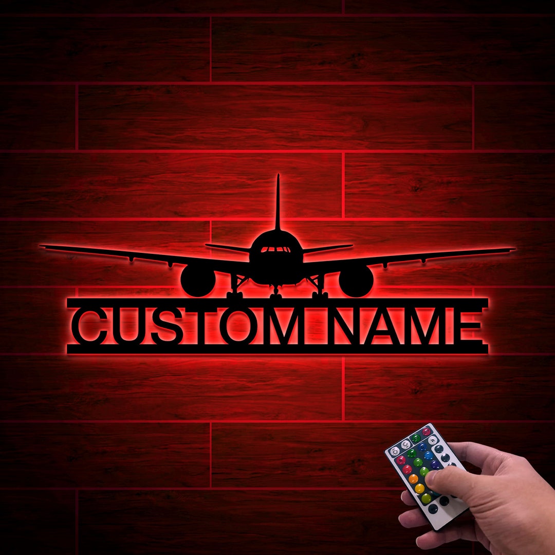 Personalized Airplane Metal Sign With LED Lights, Aviation Decor - Etsy