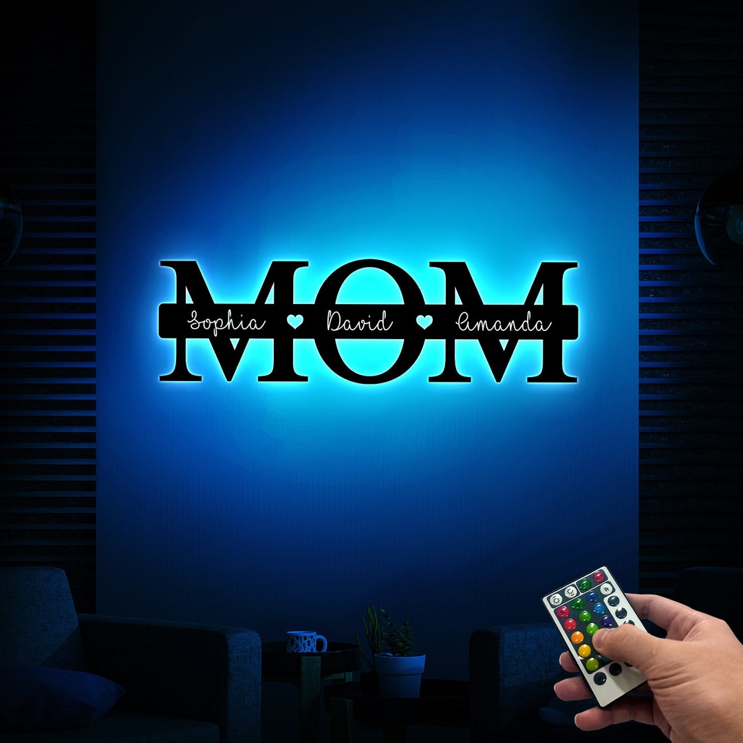 Mom Metal Sign Personalized Mom Metal Sign With LED Light, Custom Kids Name Wall Art ...