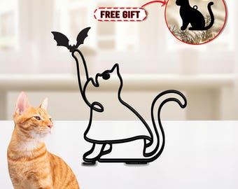 Cat Ghost Bat Metal Table Sign, Halloween Home Decor