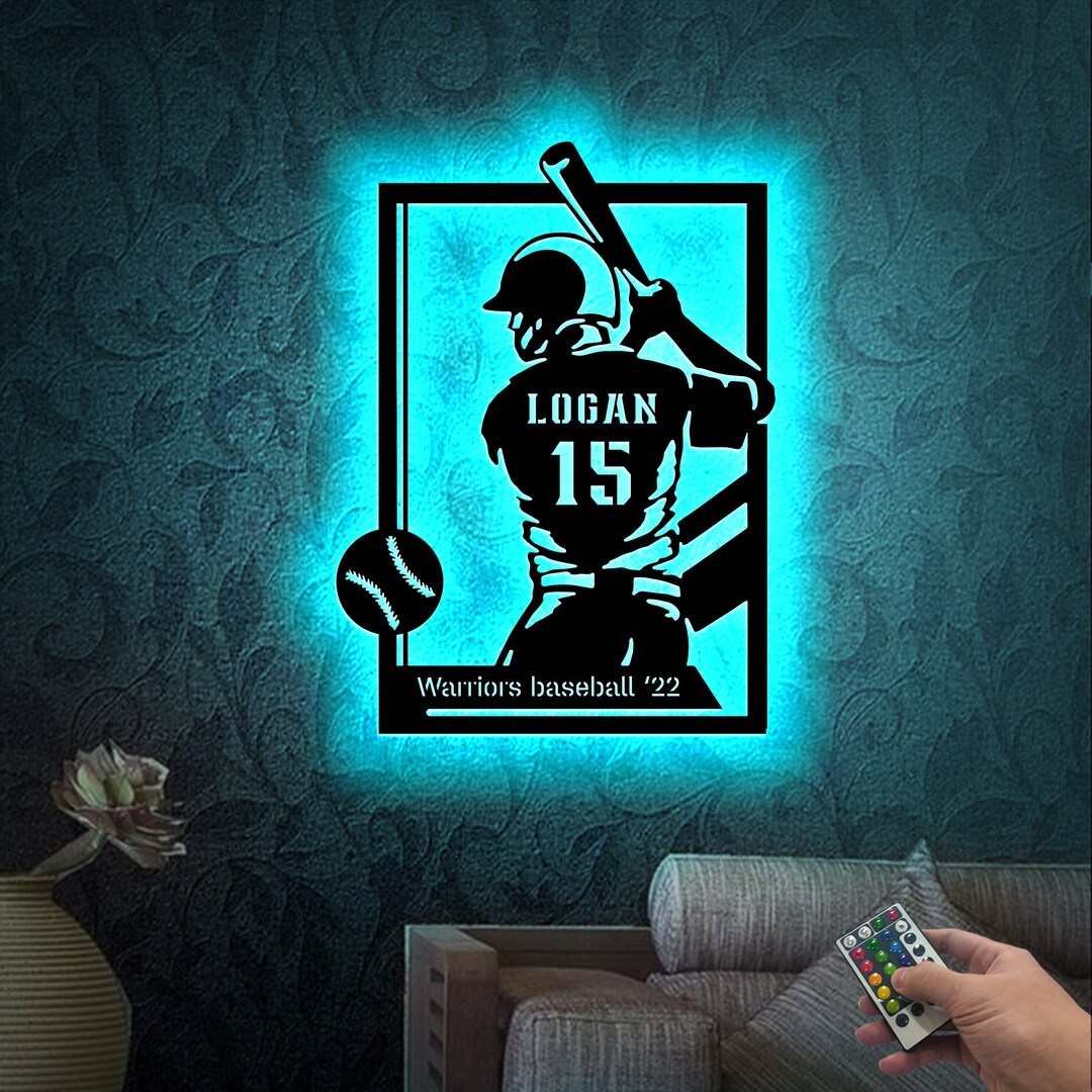 Custom Metal Baseball Sign With Led Light, Baseball Wall Decor