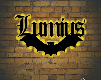 Personalized Halloween Bat Name Metal Wall Art With Lights, Personalized Halloween Bat Sign, Custom Vampire Bat Sign, Halloween Gift