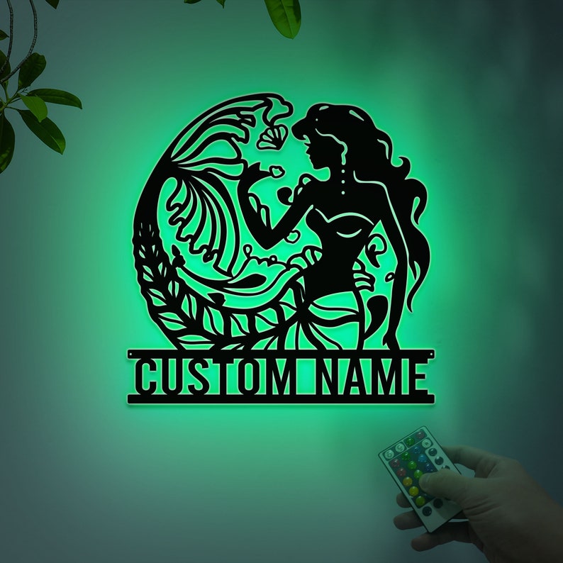 Custom Mermaid Metal Monogram Sign, Personalized Mermaid Name Sign With Led Lights, Mermaid Home Decor, Custom Mermaid, Mermaid Lover Gift image 3