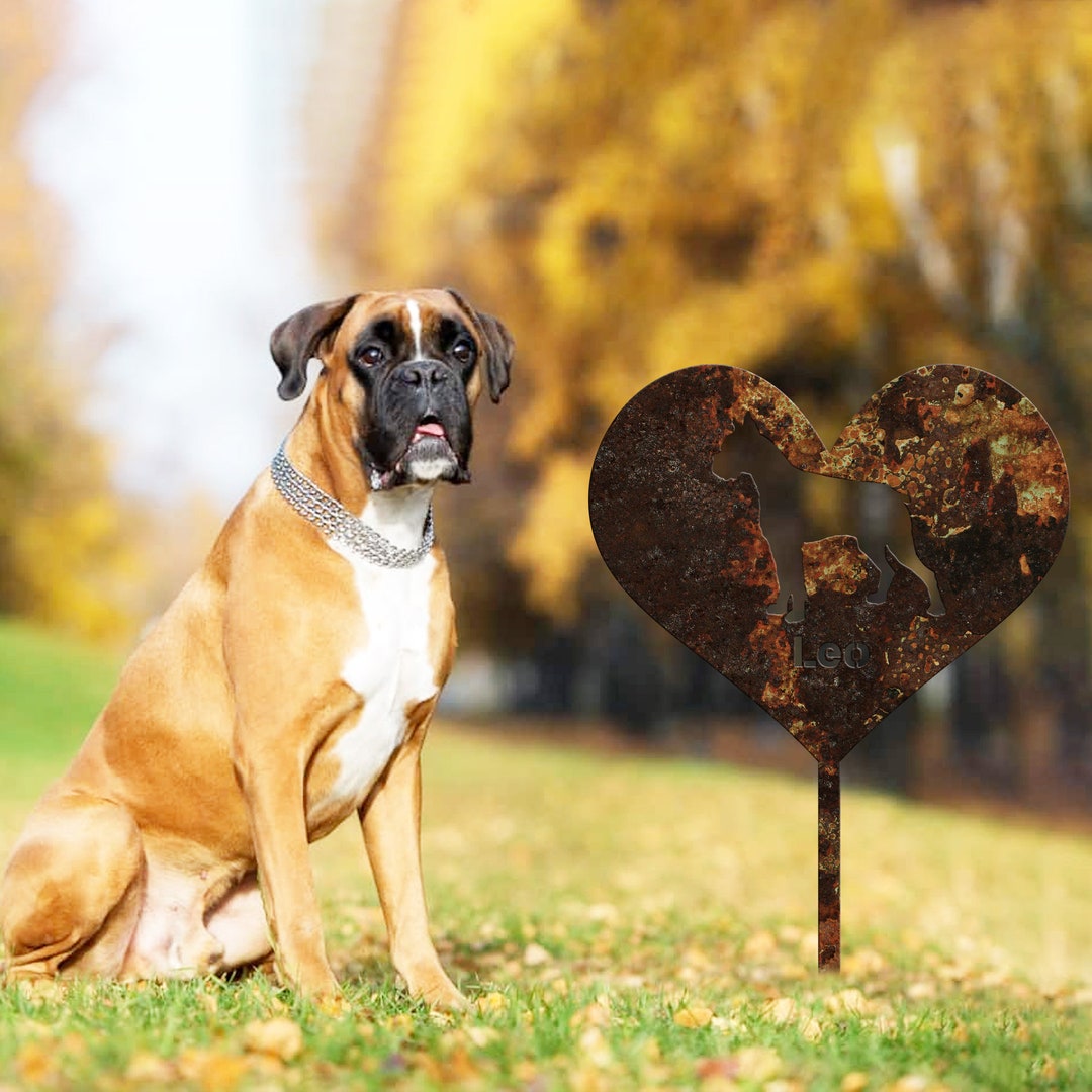 Boxer Dog Garden Sign Rusty, Boxer Garden Stake, Rusted Metal Yard Art