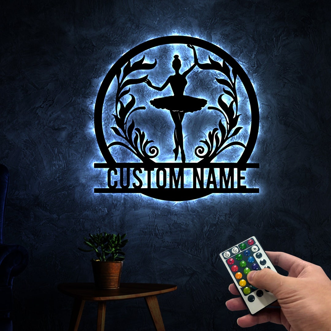 Personalized Ballet Girl Metal Wall Art With Led Lights, Dance Metal