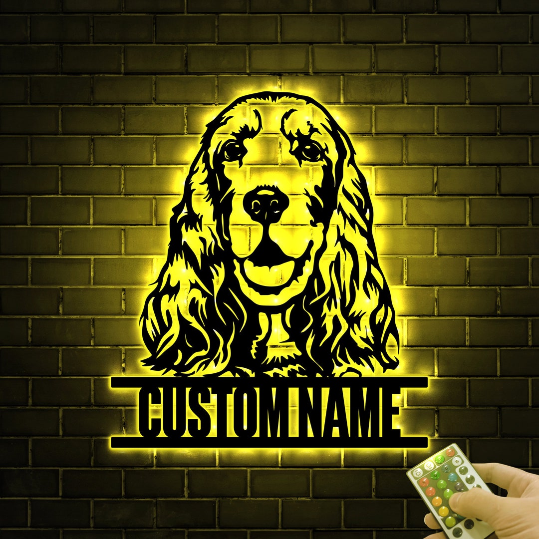 Custom English Cocker Spaniel Metal Sign With LED Light, Dog Welcome ...