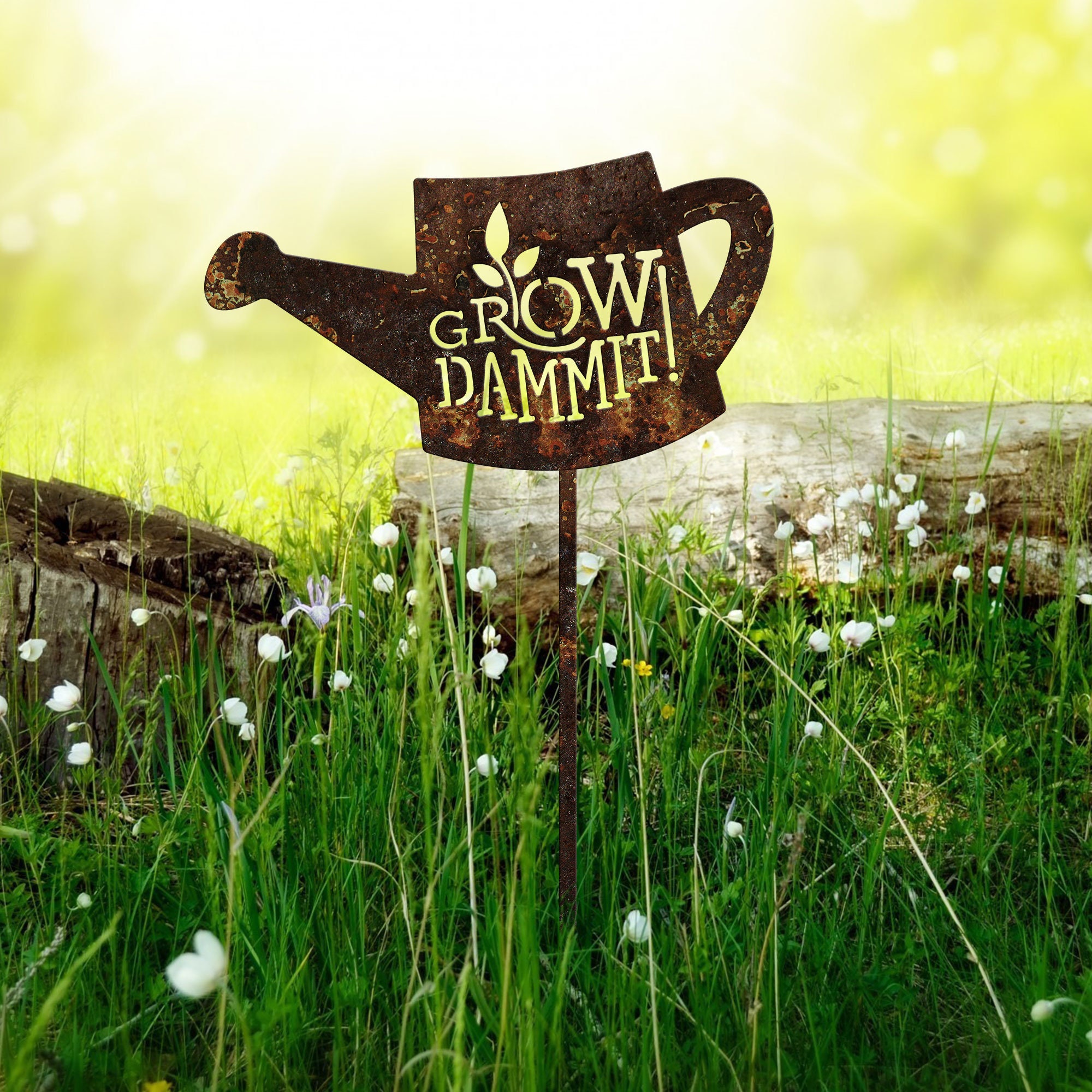 Panneau Métal Humoristique "Grow Dammit" - Décoration Jardin, Serre, Extérieur - Lone Star Art