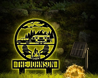 Custom Happy Campers Metal Yard Sign With LED Lights, Camping Car ...