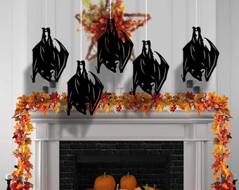 Black Metal Bat Halloween Ornaments, Hanging Bats Set