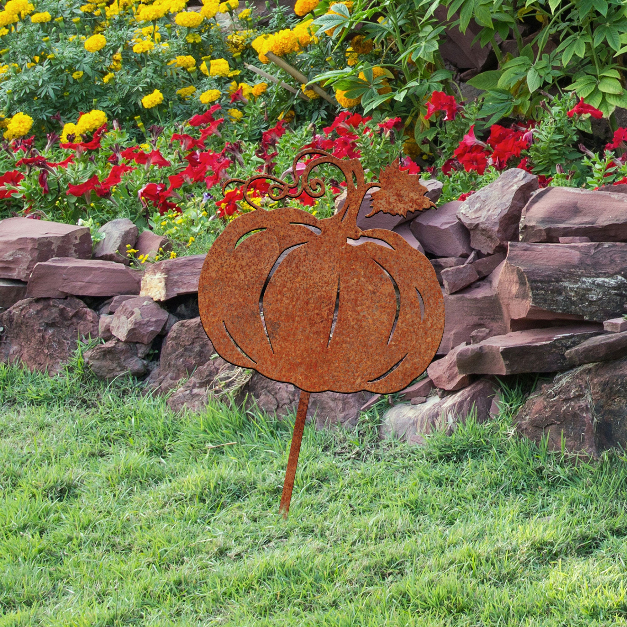 Rusty Metal Pumpkin Garden Stake, Fall Thanksgiving Decor - Etsy