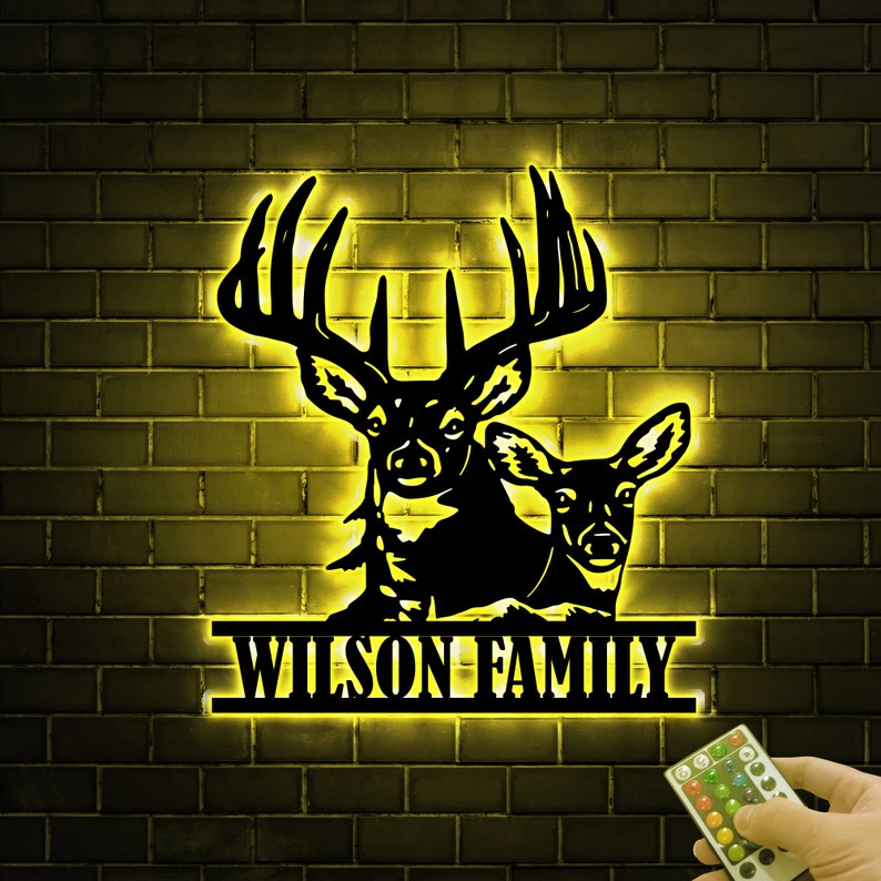 Personalized Deer Metal Wall Art With Led Lights Custom Deer Etsy