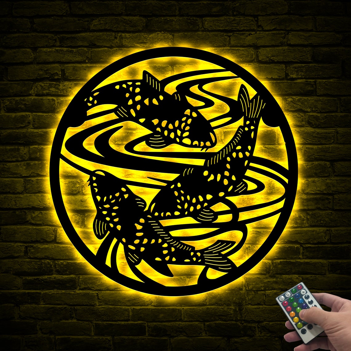 Koi Fish Metal Wall Art With Led Lights Zeninspired Design Etsy