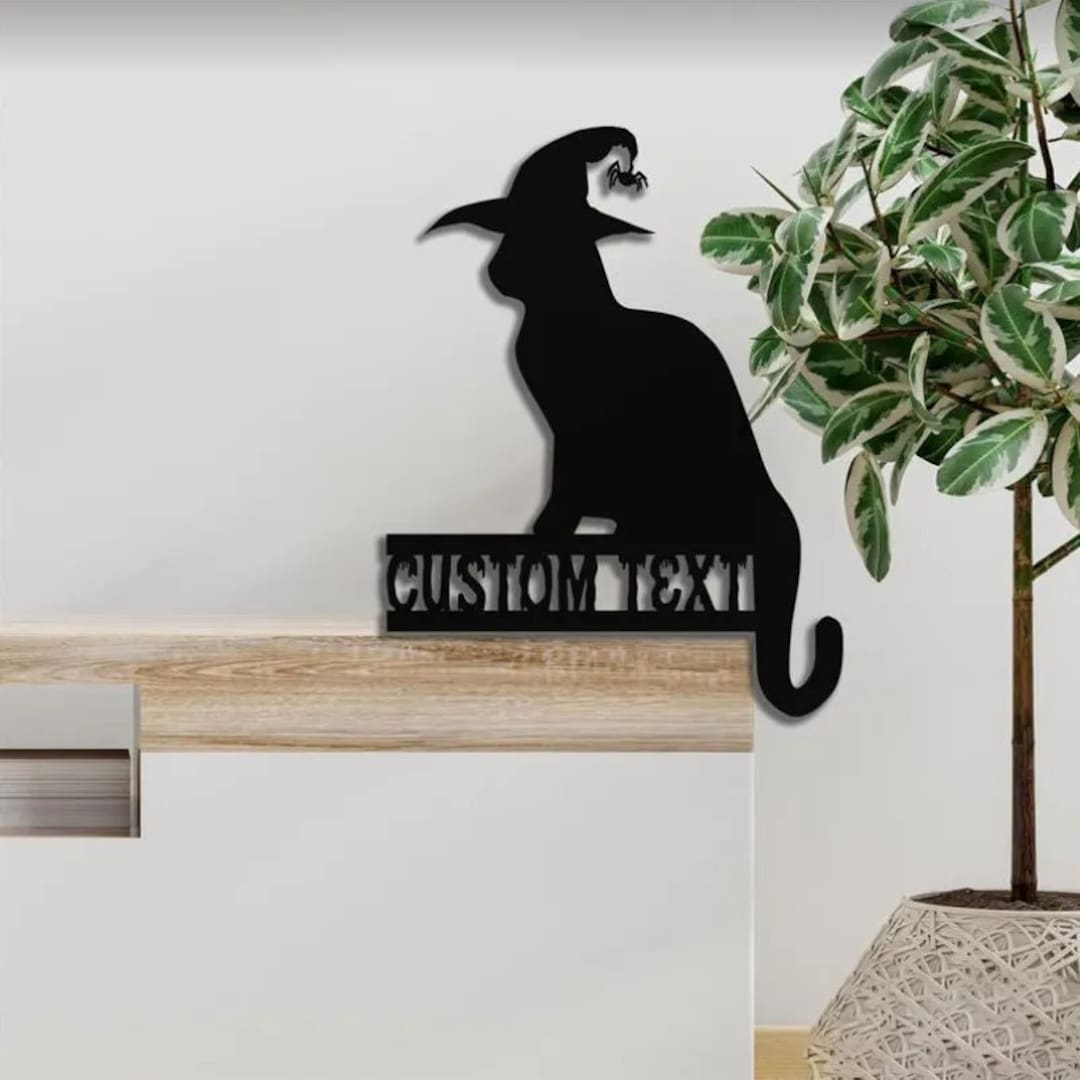 Personalized Witch Cat Metal Wall Art With Led Lights, Halloween Corner ...