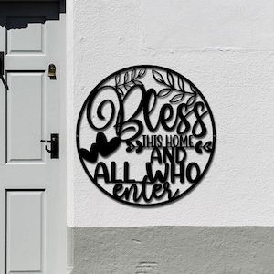 Bless This Home Metal Wall Art, Circular Sign, Blessing Metal Sign, God Bless Our Home Sign, Housewarming Gift, Metal Wall Hanging, New Home