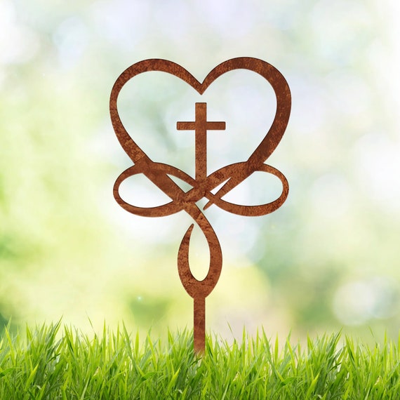 Heart Cross Infinity Yard Sign Rusty, Religious Outdoor