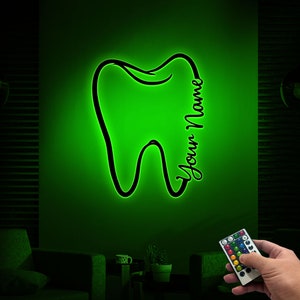 Custom Dentist Tooth Metal Wall Art with Led Light, Dental Assistant Gifts, Dental Student Gift, Dentist Office Decor, Tooth Led Light