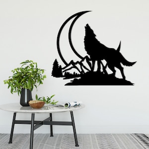 Wolf and Moon Metal Wall Art With LED Lights, Wildlife Decor - Etsy