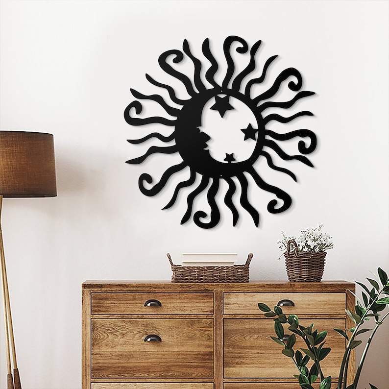 Wacky Sun Moon and Stars Metal Wall Art Decor Sun Face Wall Etsy