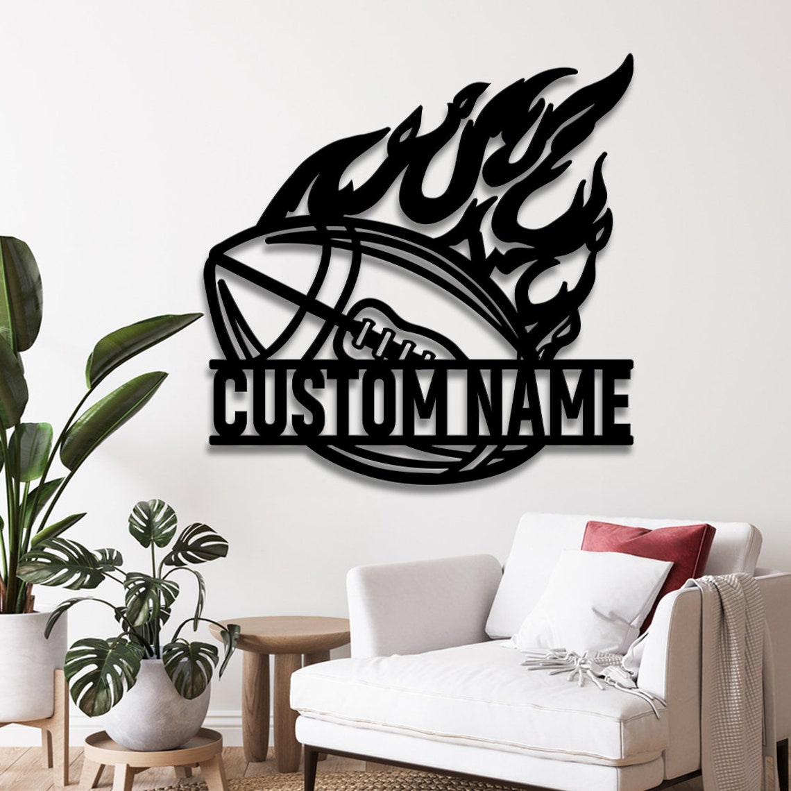 Personalized Football Metal Wall Art With Led Lights Custom Etsy