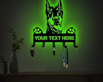 Doberman Pinscher Metal Key and Leash Holder, Dog Wall Art