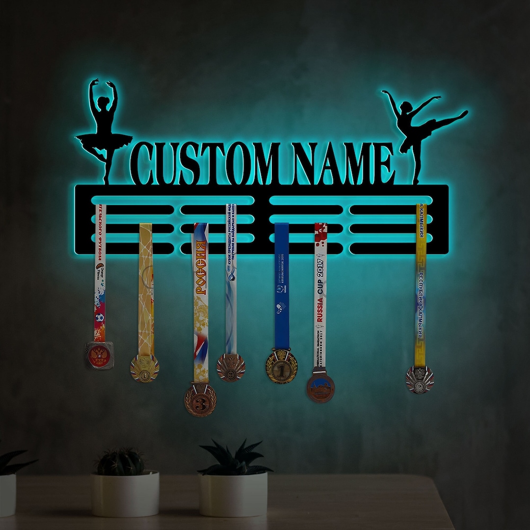 Custom Name Ballet Medal Holder With Led Light, Sports Medal Hanger