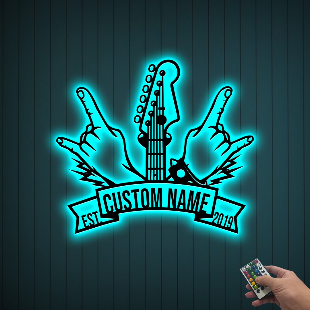 Custom Metal Rock and Roll Sign With Led Light, Rock N Roll Wall Art