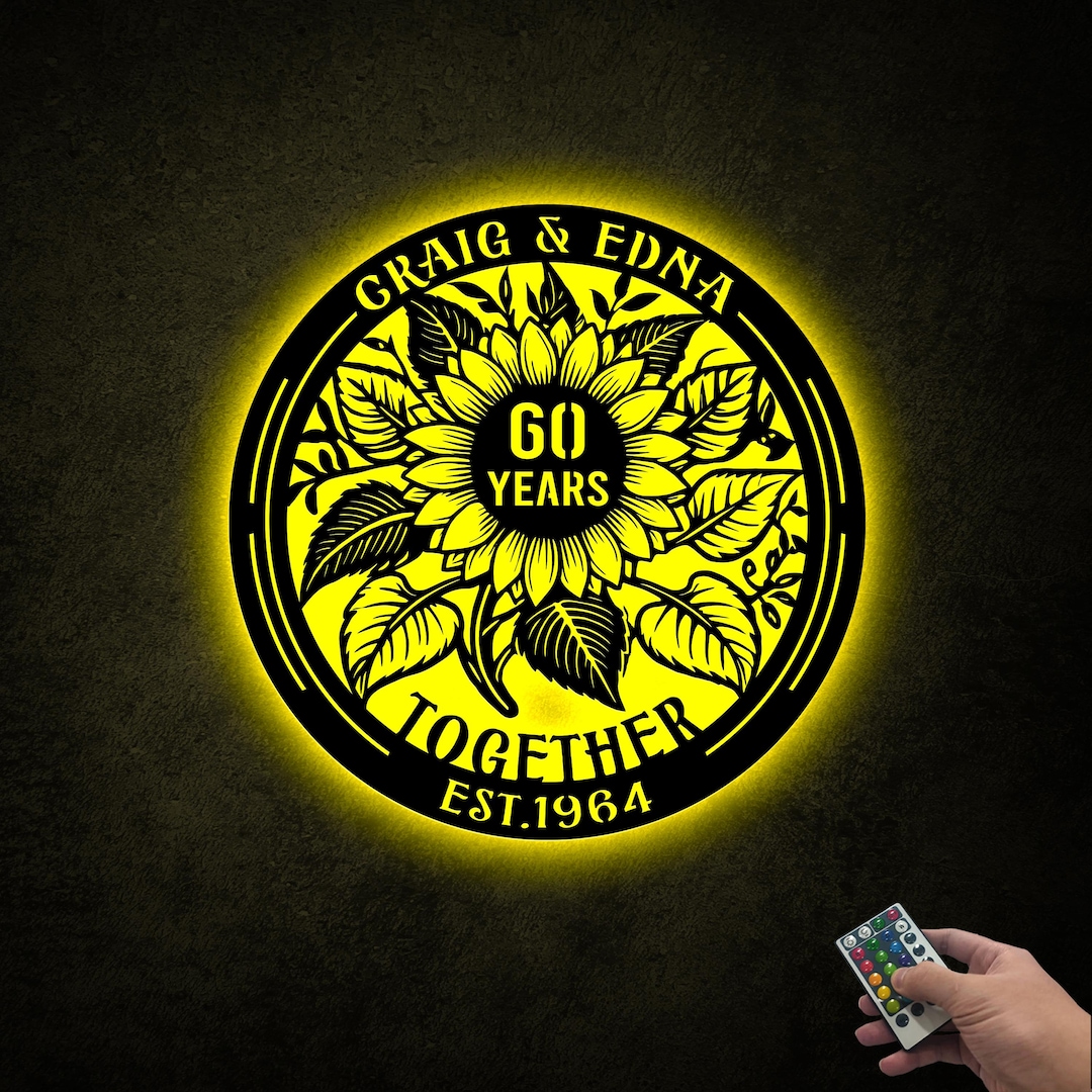 Custom 60th Anniversary Metal Sign, Sunflower Art, LED Lights - Etsy