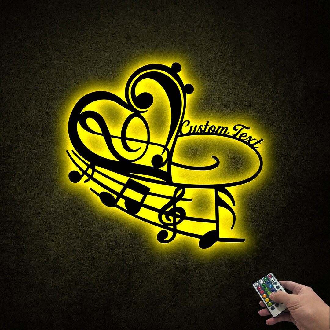 Custom Music Notes and Heart Metal Wall Art Led Light, Personalized ...