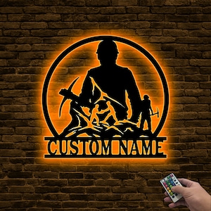 Coal Miner Metal Wall Art with Led Light, Coal Miner Gifts Coal Mining Sign, Miner Name Sign, Gift for Dad, Man Cave Decor, Mining Tools